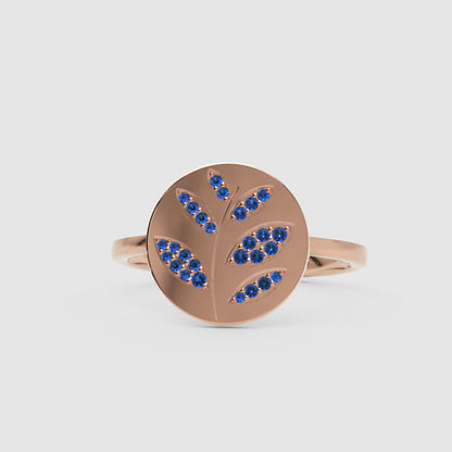 Blue Sapphire Leaf Disc Ring - Five