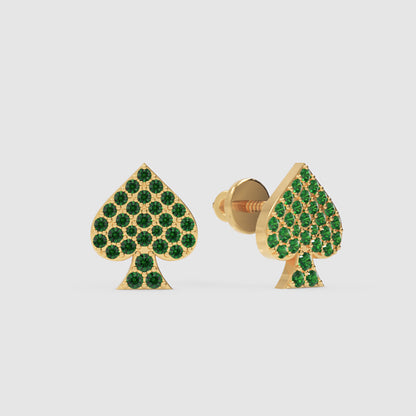 Emerald Pav Spade Stud Earrings With Screw Back Closure - One