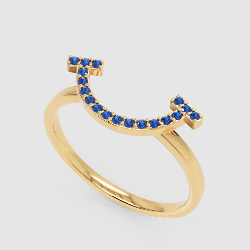 Blue Lab Grown Gemstone Horseshoe Ring - Five