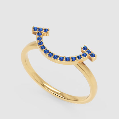 Blue Lab Grown Gemstone Horseshoe Ring - Five