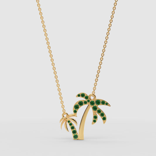 Green Crystal Palm Tree Pendant Necklace - One