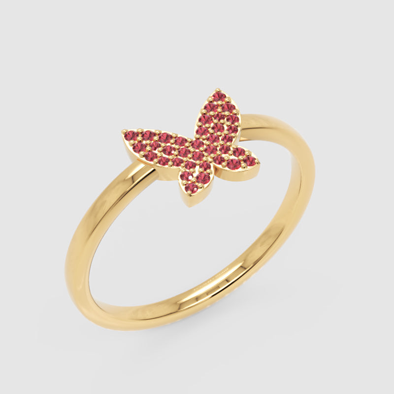 Ruby Butterfly Pav Ring In Rose Tone Finish - Five
