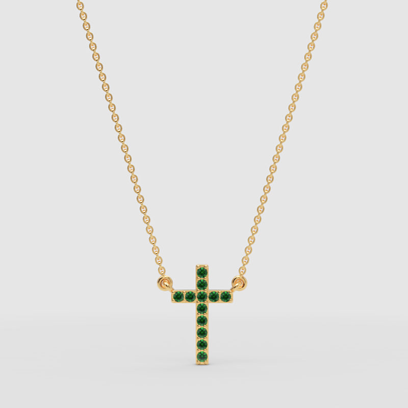 Emerald Cross Pendant Necklace With Chain - One