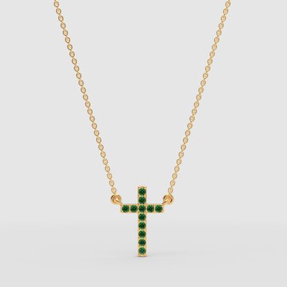 Emerald Cross Pendant Necklace With Chain - One