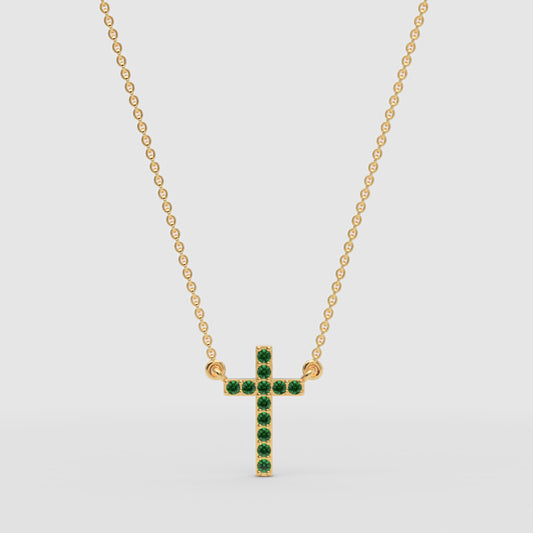 Emerald Cross Pendant Necklace With Chain - One