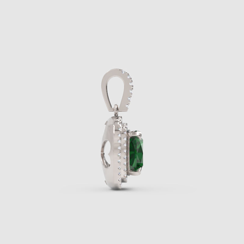 Green Cushion Cut Moissanite Halo Pendant In 925 Sterling Silver - Three