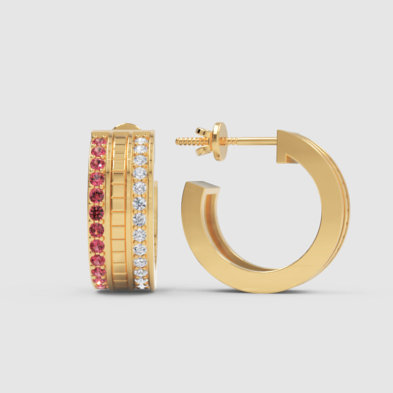 Ruby & Diamond Dual Row Hoop Earrings In Rose Gold – Luxury Festive Hoops | Jebij - Five