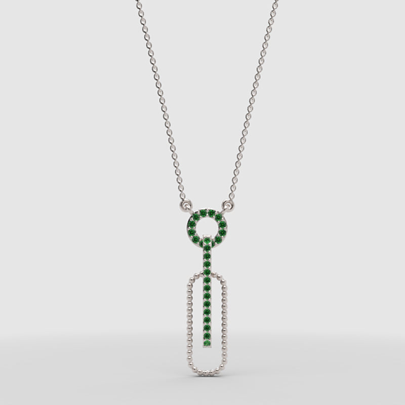 Emerald Geometric Link Pendant Necklace - Three