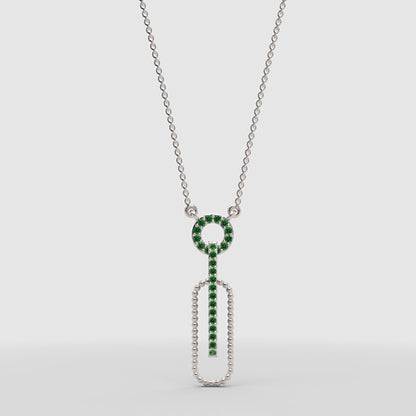Emerald Geometric Link Pendant Necklace - Three