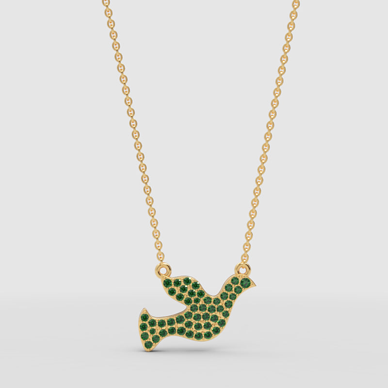 Green Crystal Dove Bird Pendant Necklace - One