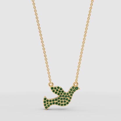Green Crystal Dove Bird Pendant Necklace - One