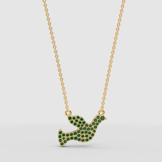 Green Crystal Dove Bird Pendant Necklace - One