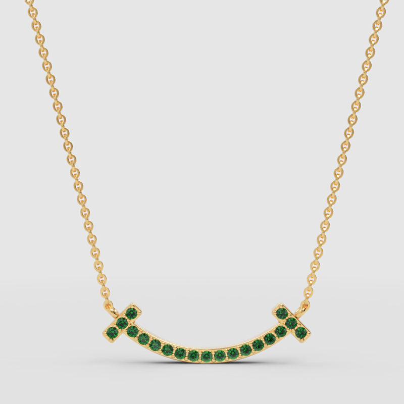 Emerald Curved Smile Bar Pendant Necklace - One
