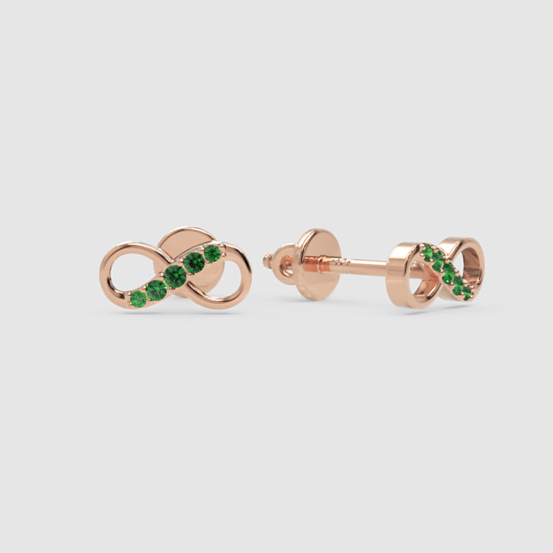 Emerald Infinity Stud Earrings With Screw Back - Three