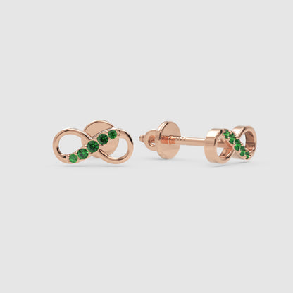 Emerald Infinity Stud Earrings With Screw Back - Three