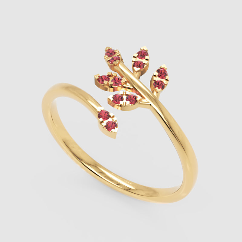 Ruby Leaf Vine Wrap Ring With Adjustable Band - Five