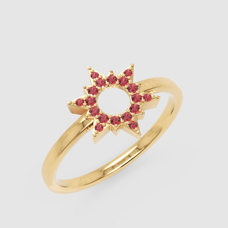 Ruby Starburst Halo Ring With Open Center Design - Five
