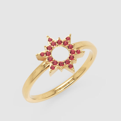 Ruby Starburst Halo Ring With Open Center Design - Five