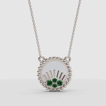 Beaded Evil Eye Pendant Necklace With Green Stones And Baguette Accents - One
