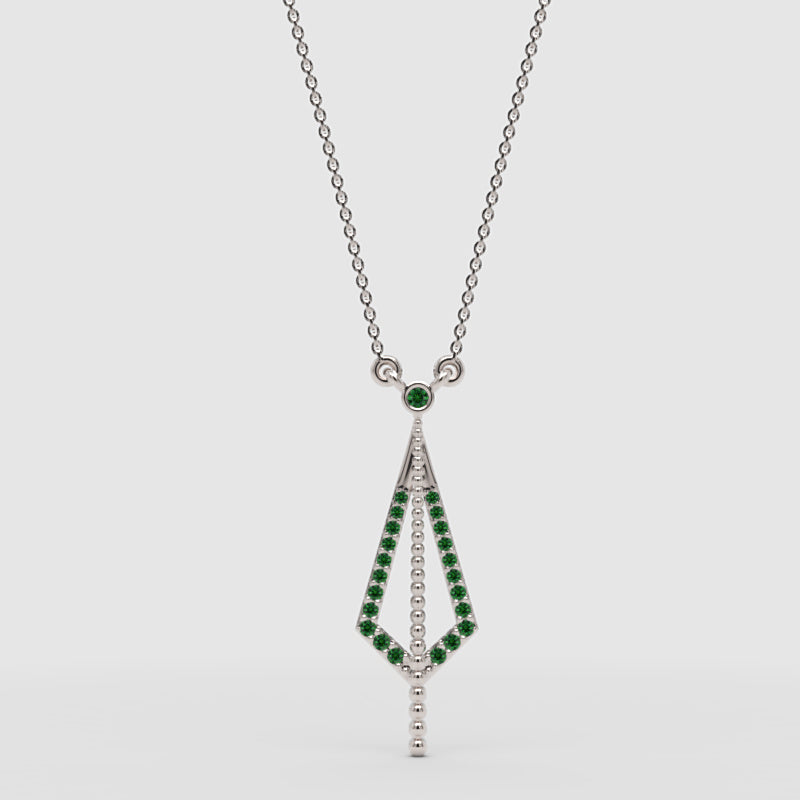 Art Deco Emerald Geometric Drop Pendant Necklace - Three