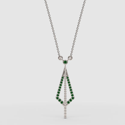 Art Deco Emerald Geometric Drop Pendant Necklace - Three