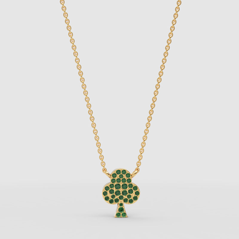 Emerald Pav Clover Pendant Necklace - One
