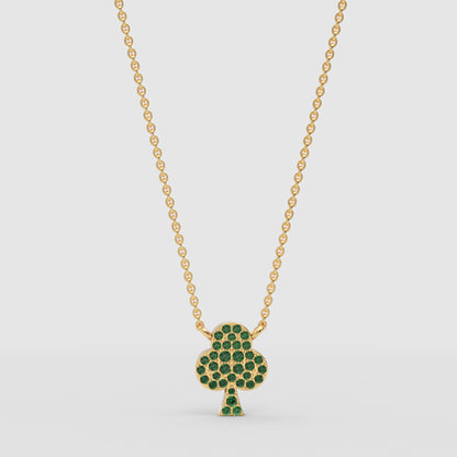 Emerald Pav Clover Pendant Necklace - One