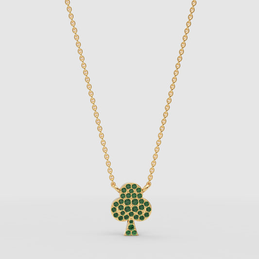 Emerald Pav Clover Pendant Necklace - One