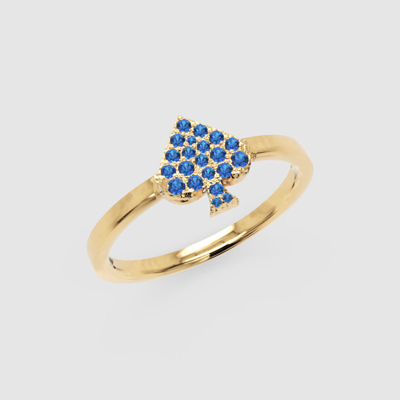 Blue Sapphire Spade Stackable Ring With Pav Setting - Five