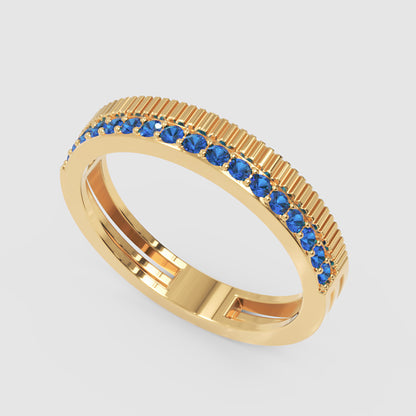 Gold Blue Sapphire Band Ring 4Mm – Minimal Textured Stackable Ring | Jebij - Five