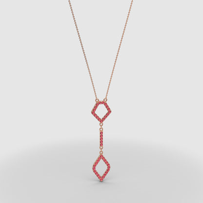 Lab-Grown Ruby Geometric Drop Pendant Necklace In Rose Gold | Adjustable 16–17 Inch Chain - One