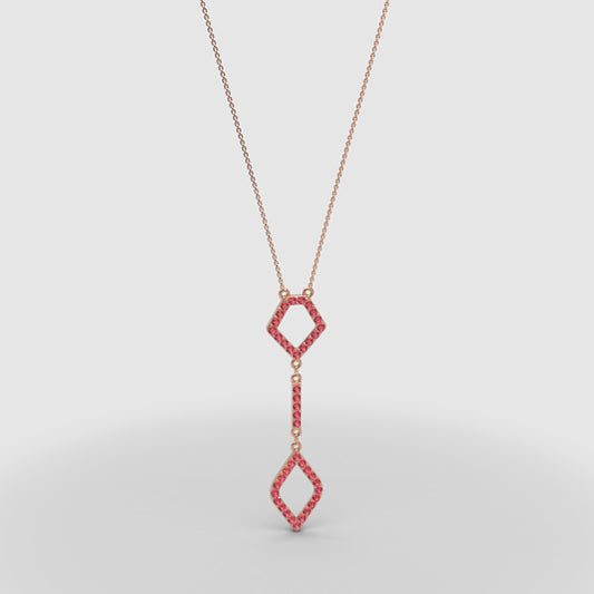 Lab-Grown Ruby Geometric Drop Pendant Necklace In Rose Gold | Adjustable 16–17 Inch Chain - One