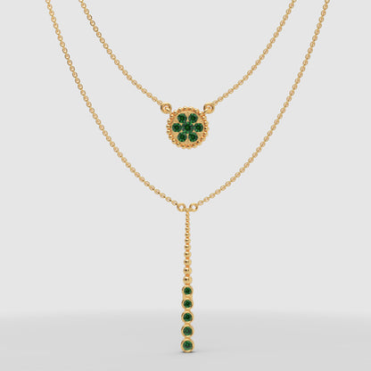 Emerald Flower Medallion And Bar Drop Layered Necklace - One