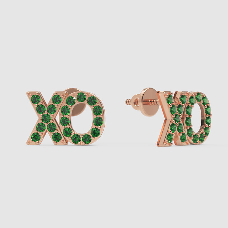 Xo Emerald Pav Stud Earrings - Three
