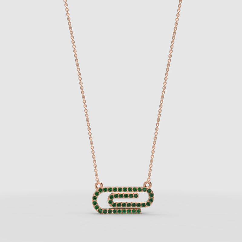 Lab-Grown Emerald Interlocking Link Pendant Necklace In Rose Gold | Modern Geometric Pave Design (16–17 Inch Adjustable) | Jebij - One