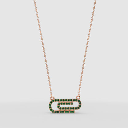 Lab-Grown Emerald Interlocking Link Pendant Necklace In Rose Gold | Modern Geometric Pave Design (16–17 Inch Adjustable) | Jebij - One