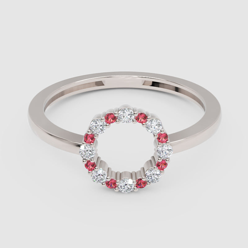 Open Circle Pink Sapphire And Diamond Ring - Five