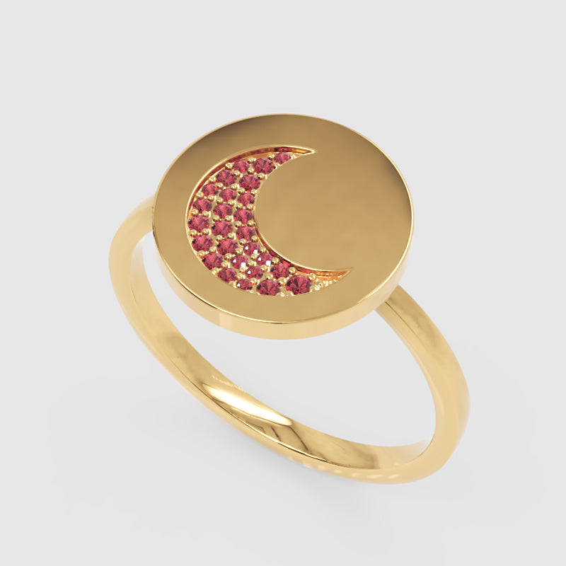 Ruby Crescent Moon Disc Ring - Five