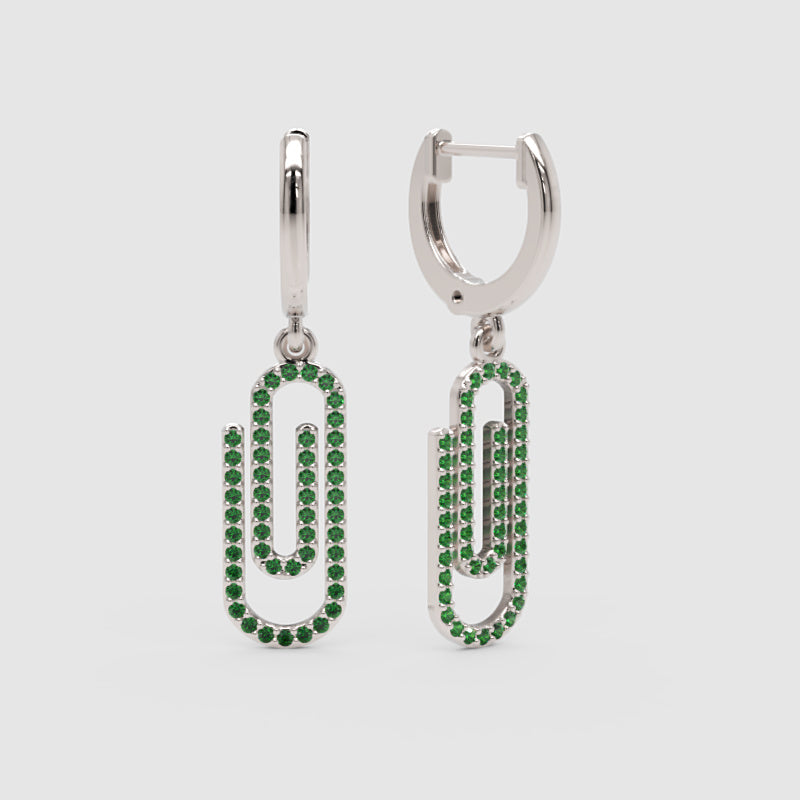 Emerald Paperclip Link Huggie Hoop Earrings - Three