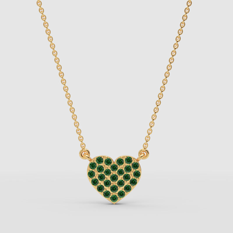 Pav Emerald Heart Pendant Necklace With Chain - One