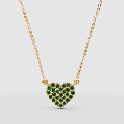 Pav Emerald Heart Pendant Necklace With Chain - One
