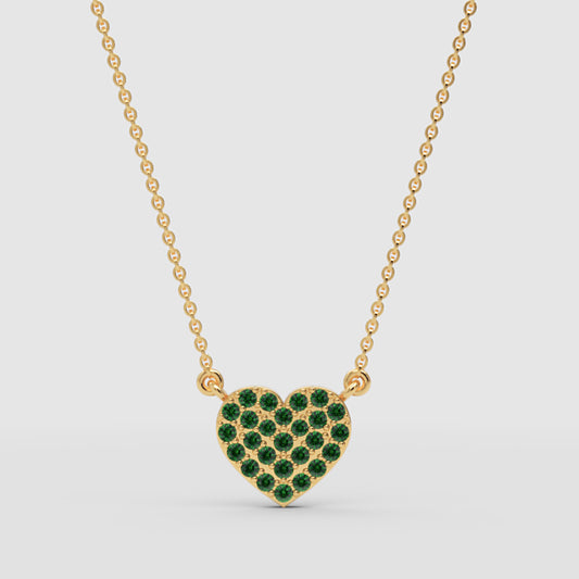Pav Emerald Heart Pendant Necklace With Chain - One