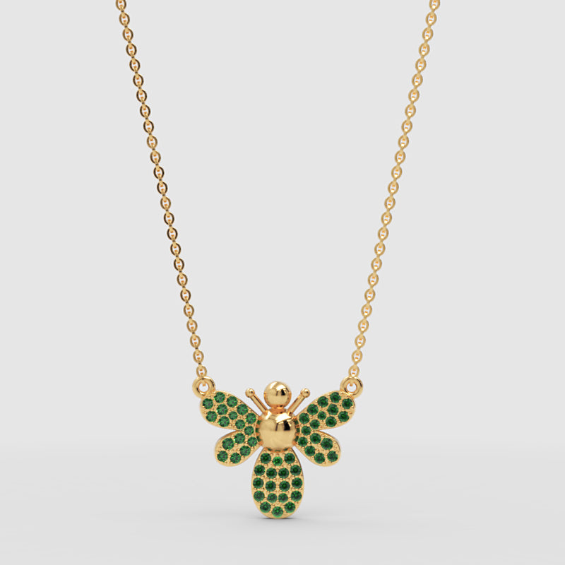 Emerald Bee Pendant Necklace With Chain - One