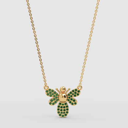 Emerald Bee Pendant Necklace With Chain - One