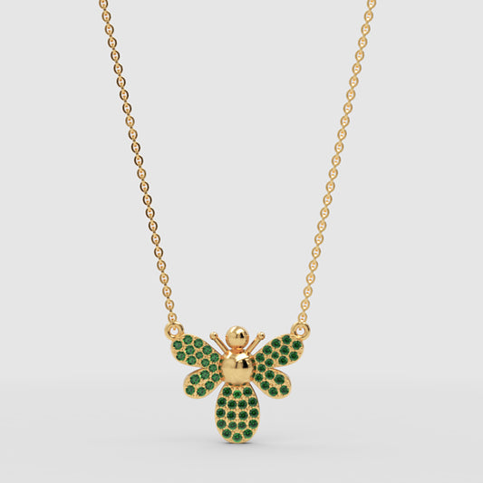 Emerald Bee Pendant Necklace With Chain - One