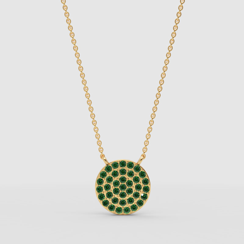 Pav Emerald Disc Pendant Necklace With Ball Chain - One