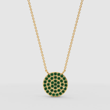 Pav Emerald Disc Pendant Necklace With Ball Chain - One