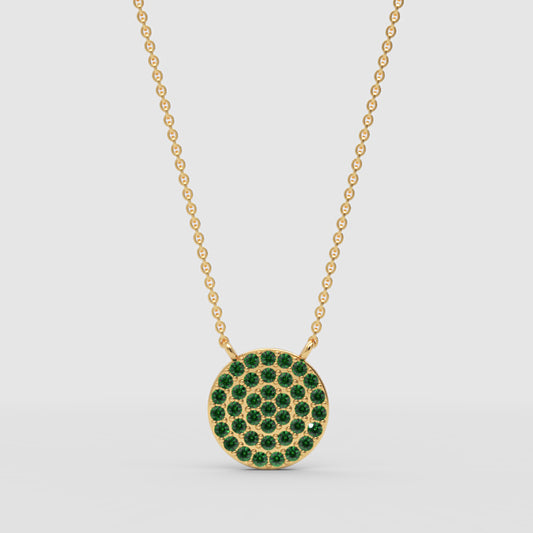 Pav Emerald Disc Pendant Necklace With Ball Chain - One
