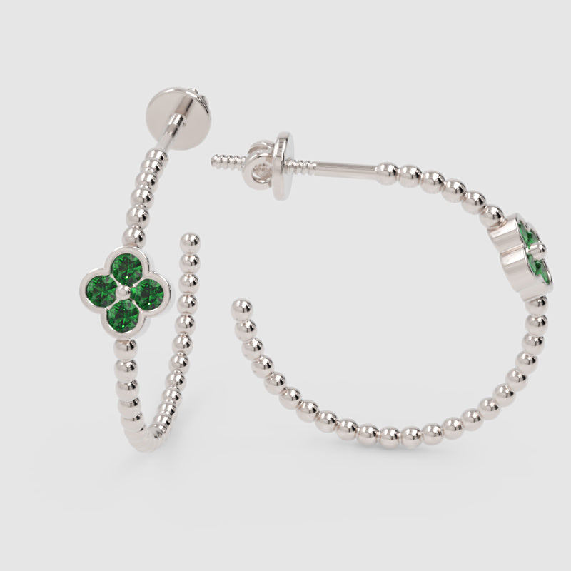 Beaded Hoop Earrings With Green Clover Accent - Three
