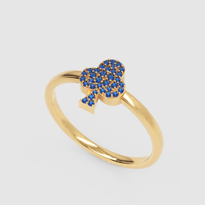 Blue Sapphire Clover Stackable Ring - Five